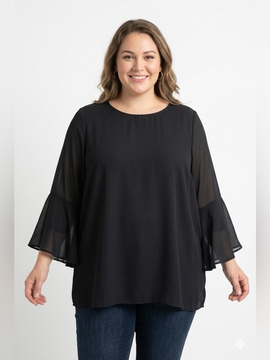 Goldray Tops - Goldray by Stitchfix Black Blouse with Flouncy Bell Sleeves Size 3X